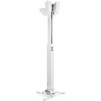 Un supporto da soffitto bianco regolabile in altezza per proiettori, adatto a diversi modelli, con quattro bracci di sostegno.