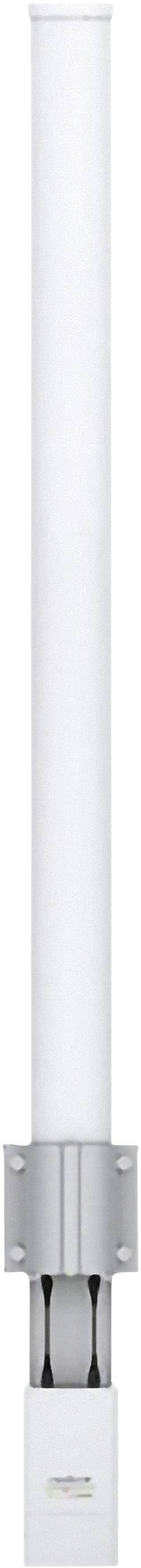 Antenna bianca verticale con base argentata. Adatta per uso esterno, spesso utilizzata per amplificare o trasmettere segnali.