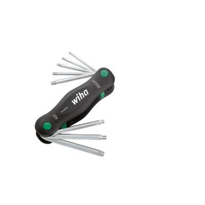 Un utensile multiuso nero con il logo 'Wiha' e cacciaviti pieghevoli di varie dimensioni.