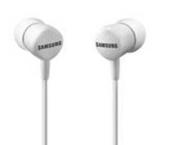 Auricolari Samsung bianchi in-ear, con tappi auricolari rotondi e lineari.