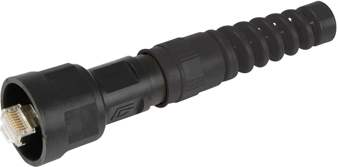 Connettore a spirale nero con attacco RJ45, idoneo per connessioni di rete.
