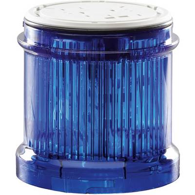 Un contenitore in plastica blu, trasparente, con design a coste e coperchio bianco.