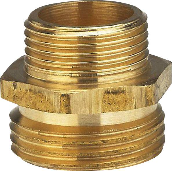 Raccordo filettato esterno in ottone dorato, idoneo per connessioni di tubi in lavori idraulici.