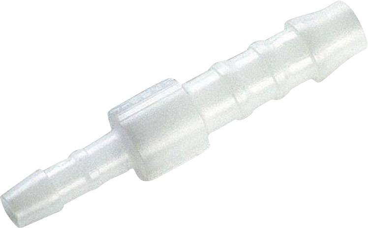 Un connettore per tubi in plastica bianca con superficie zigrinata per un collegamento sicuro dei tubi.