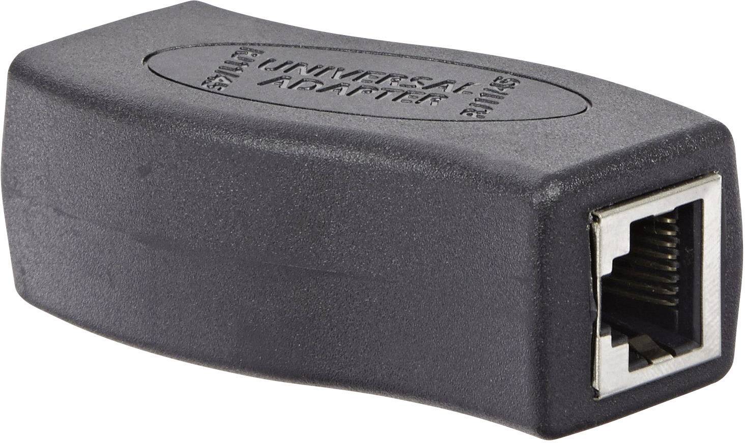 Un adattatore di rete nero con la scritta 'Adattatore universale' mostra una porta Ethernet.