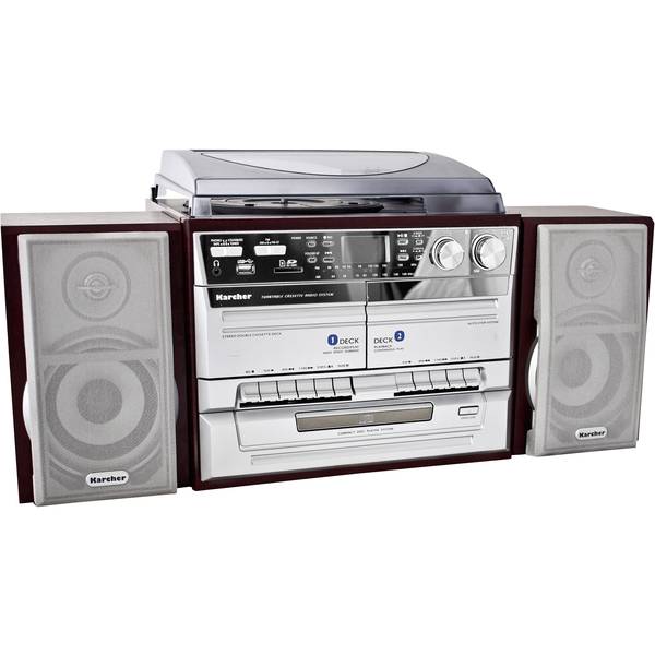 Karcher KA 320 Sistema stereo CD, Cassette, AM, Giradischi, SD, USB, FM, 2 x 2 W Legno, Argento