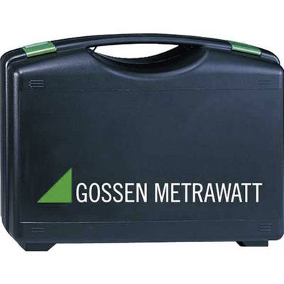 Valigia nera con triangolo verde e scritta bianca 'Gossen Metrawatt'.