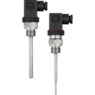 Due sensori di temperatura industriali con sonde metalliche e involucri in plastica nera, idonei per applicazioni di misurazione in ambienti tecnici.