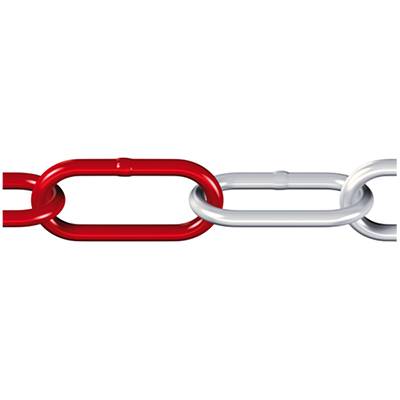 Maglie di catena rosse e bianche sono collegate l'una accanto all'altra e simboleggiano forza o connessione.