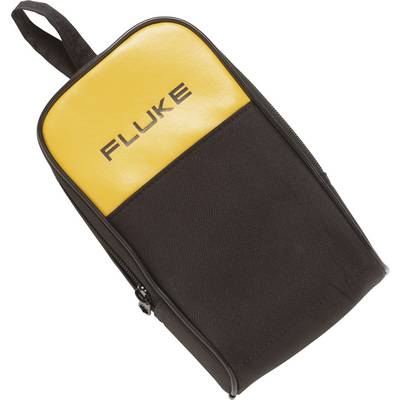 Una borsa nera e gialla con la scritta 'FLUKE', probabilmente per utensili o strumenti di misurazione, con un manico in alto.