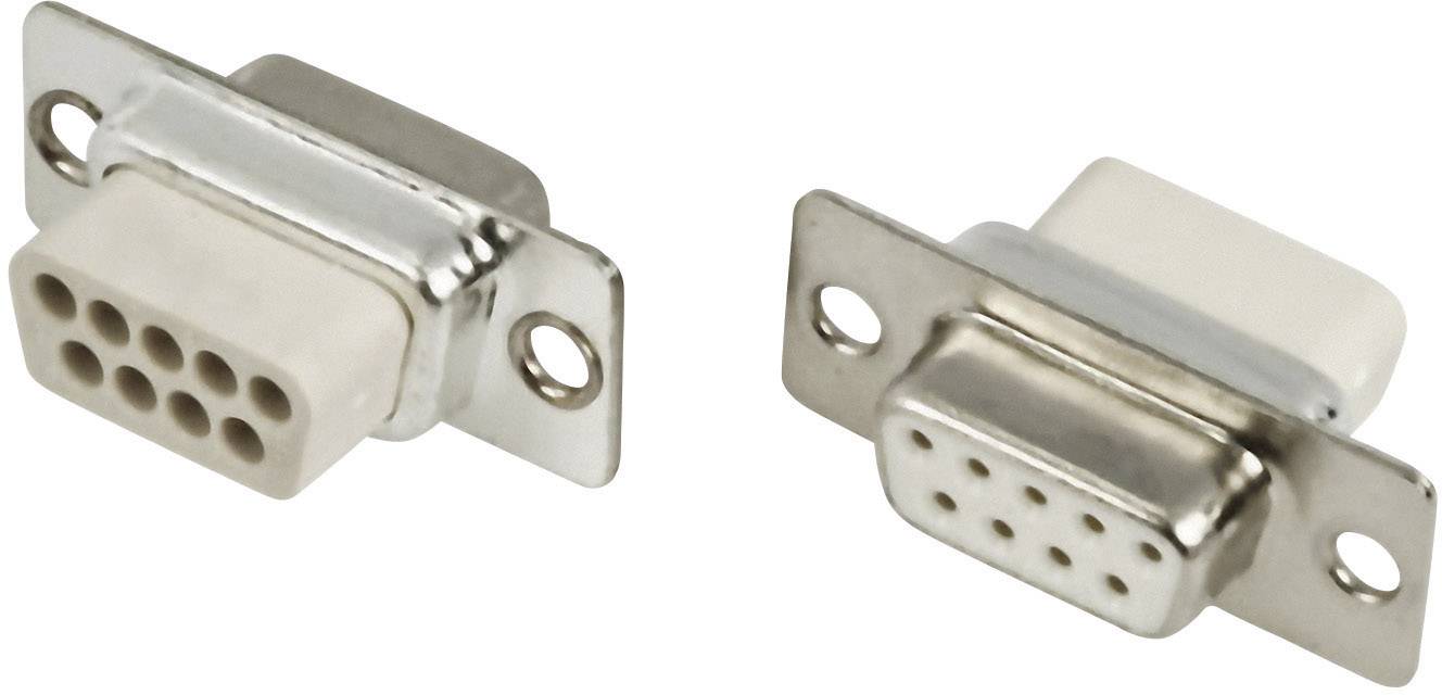Una coppia di connettori D-Sub, uno con prese e uno con pin, entrambi con involucri metallici e fori di fissaggio.
