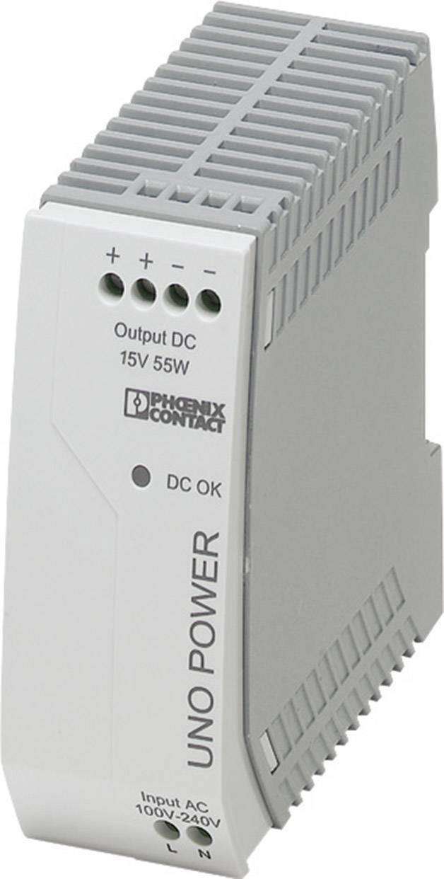 Alimentatore primario switching UNO POWER per montaggio su guida DIN, ingresso: monofase, uscita: 15 V CC / 55 W