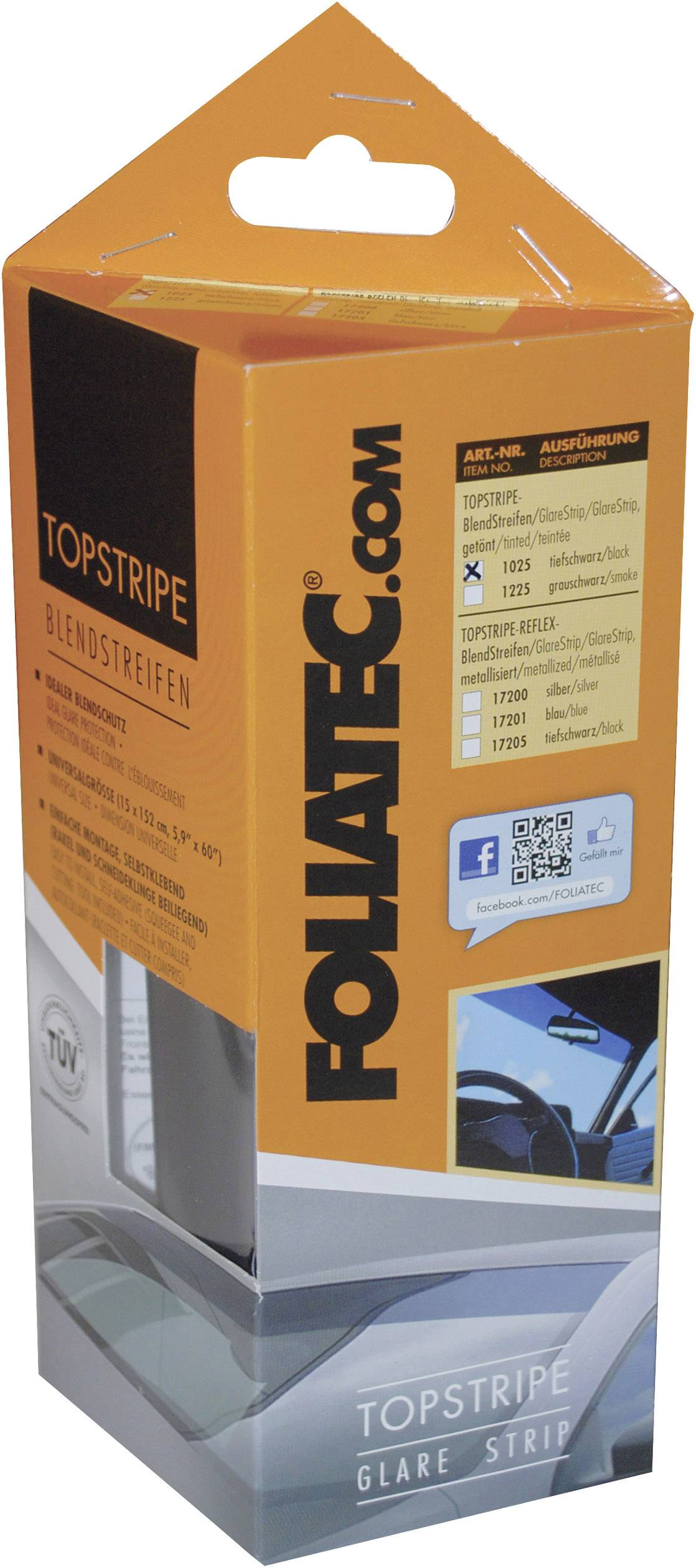15 X 152 Cm Foliatec 1025 Topstripe Fascia Parasole Nero