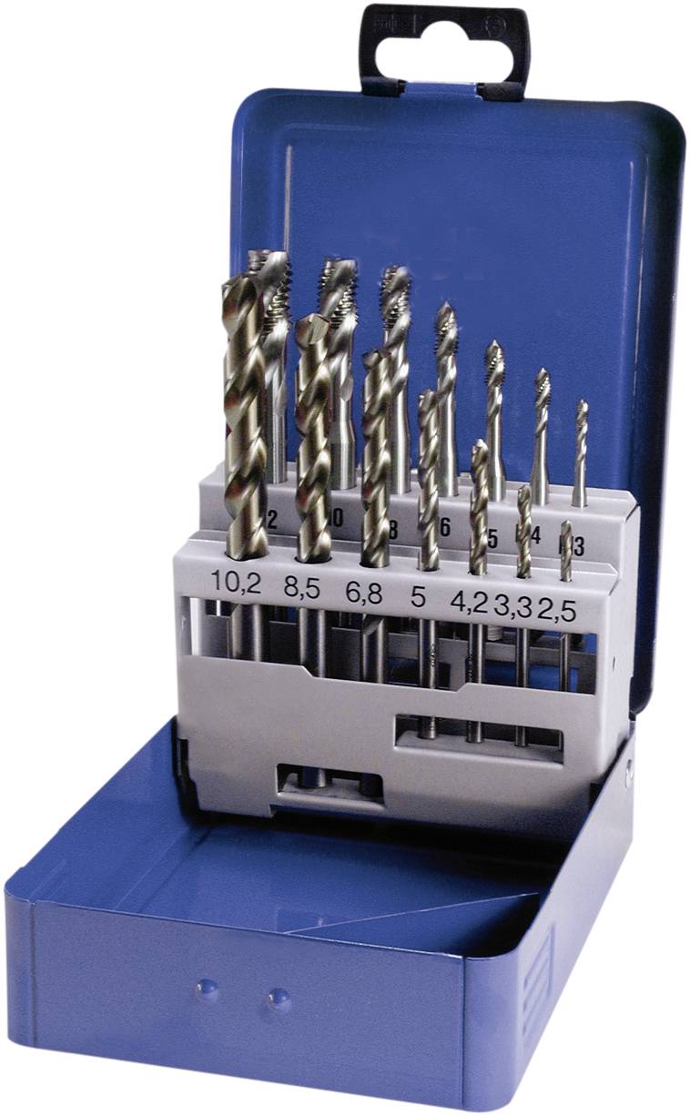 Set di punte in una valigetta blu. Diverse dimensioni di punte, supporti numerati per una facile selezione, ideale per hobbisti e fai-da-te.