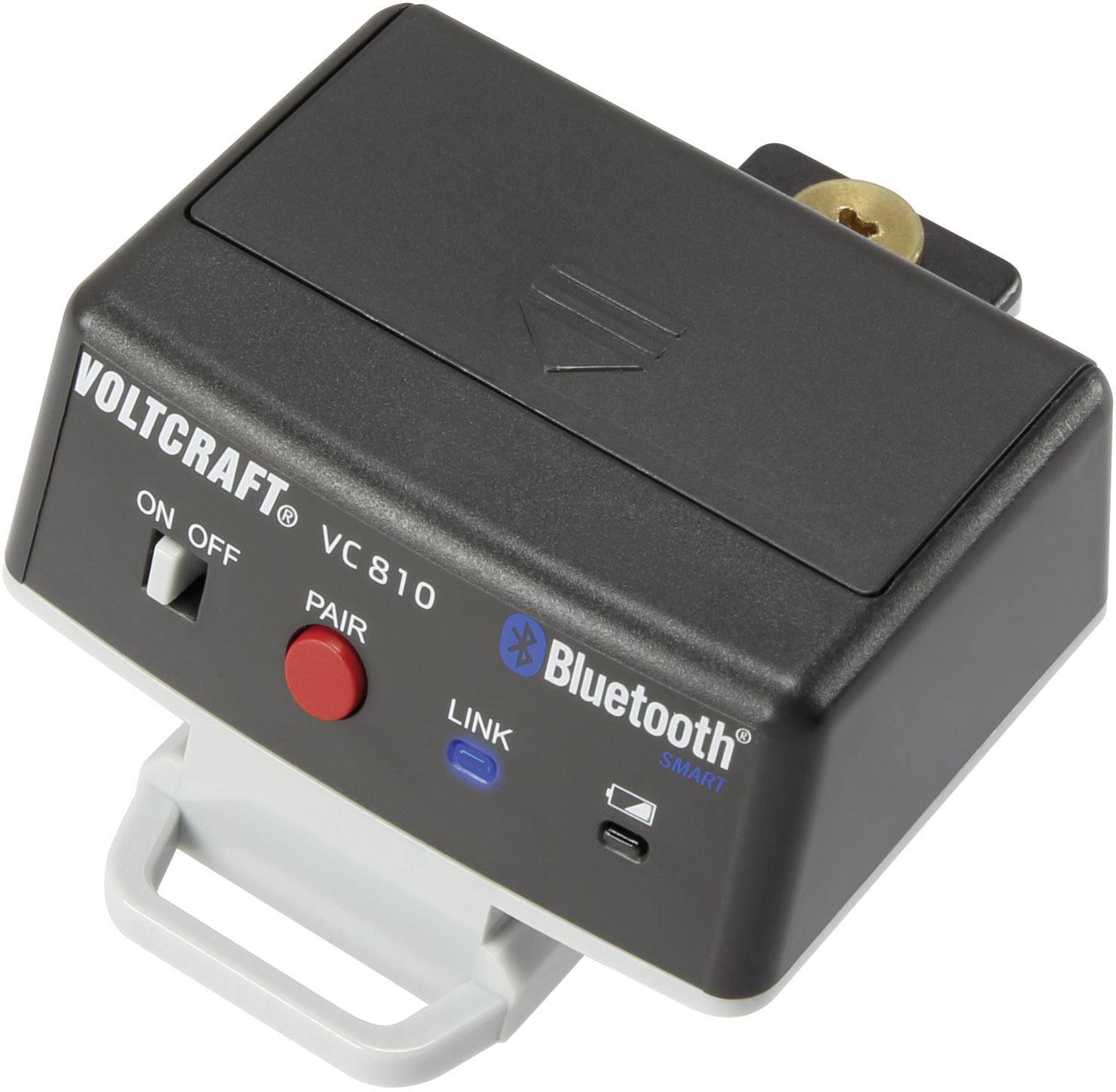 Un modulo Bluetooth di Voltcraft, modello VC810, con tasti per 'On/Off', 'Pair', 'Link' e un LED di stato.