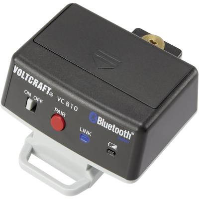 Un modulo Bluetooth di Voltcraft, modello VC810, con tasti per 'On/Off', 'Pair', 'Link' e un LED di stato.