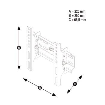 Istruzioni di montaggio per supporto: A = 220 mm distanza, B = 250 mm altezza, C = 68,5 mm profondità. Le frecce indicano le misure.