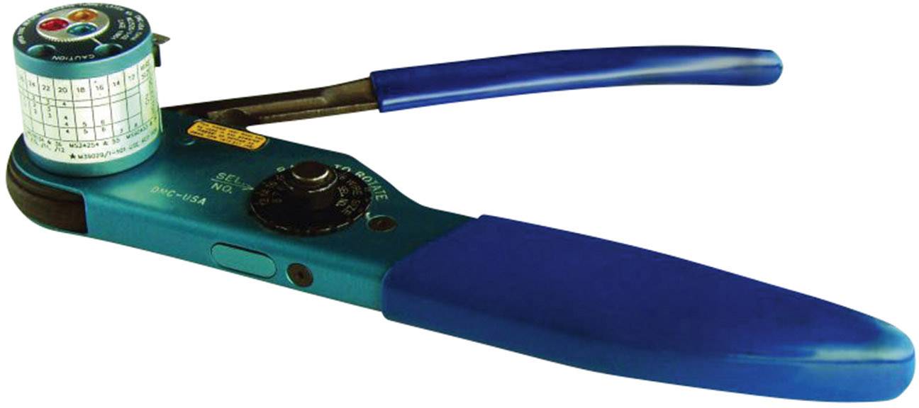 Un utensile blu per crimpar con scala di regolazione per adattarsi a diversi diametri di fili. Strumento per collegare cavi.