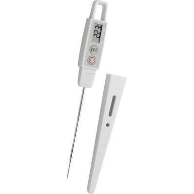 Termometro digitale da cucina con sonda e custodia protettiva rimovibile, idoneo per verificare la temperatura interna degli alimenti.