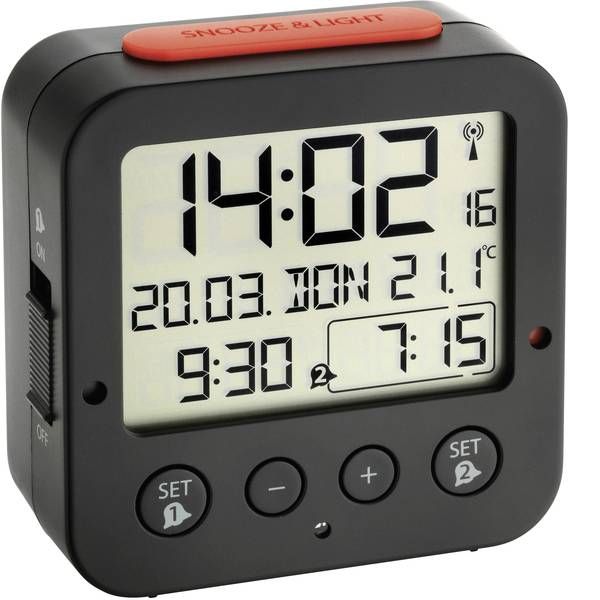 Sveglie - TFA 60.2528.01 Radiocontrollato Sveglia Nero Tempi di allarme 2 - Sveglie - TFA 60.2528.01 Radiocontrollato Sveglia Nero Tempi di allarme 2 -