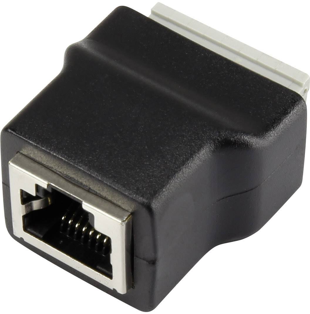 Un adattatore Ethernet nero con porta RJ45, idoneo per collegare cavi di rete in una configurazione di rete domestica.