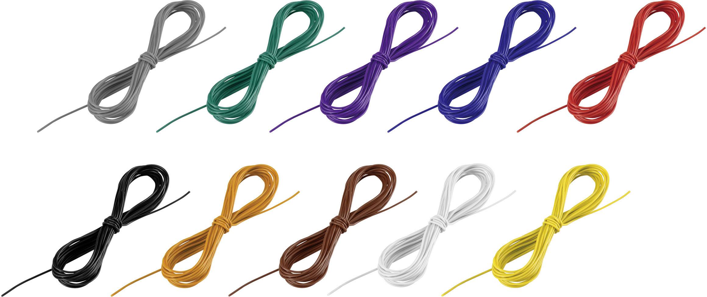 Dieci fasci di fili isolati in colori diversi: Grigio, Verde, Blu, Viola, Rosso, Nero, Arancione, Marrone, Bianco e Giallo.