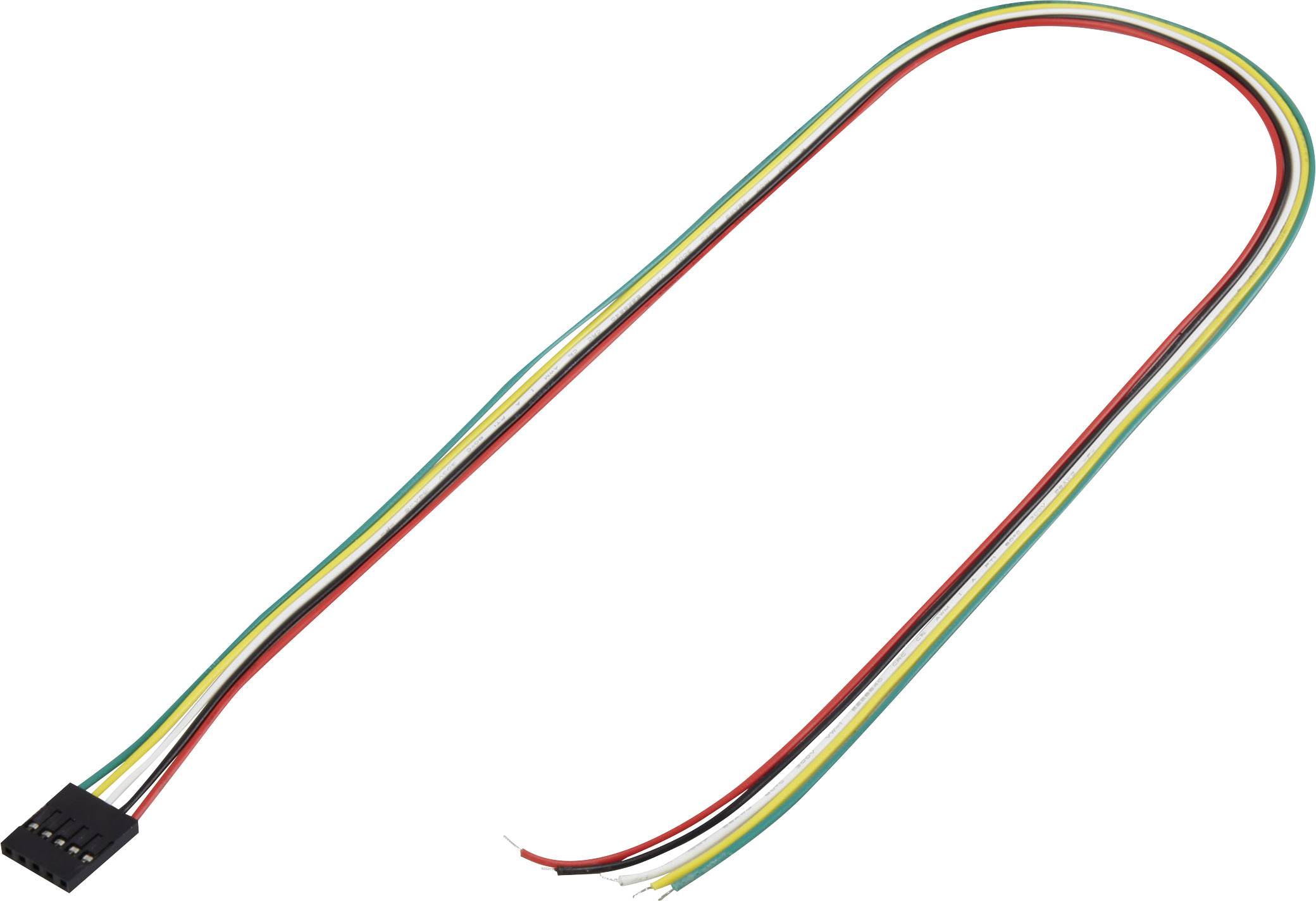 Cavo a quattro colori con spina nera su un'estremità e conduttori aperti sull'altra. Colori: Nero, Rosso, Giallo, Verde.
