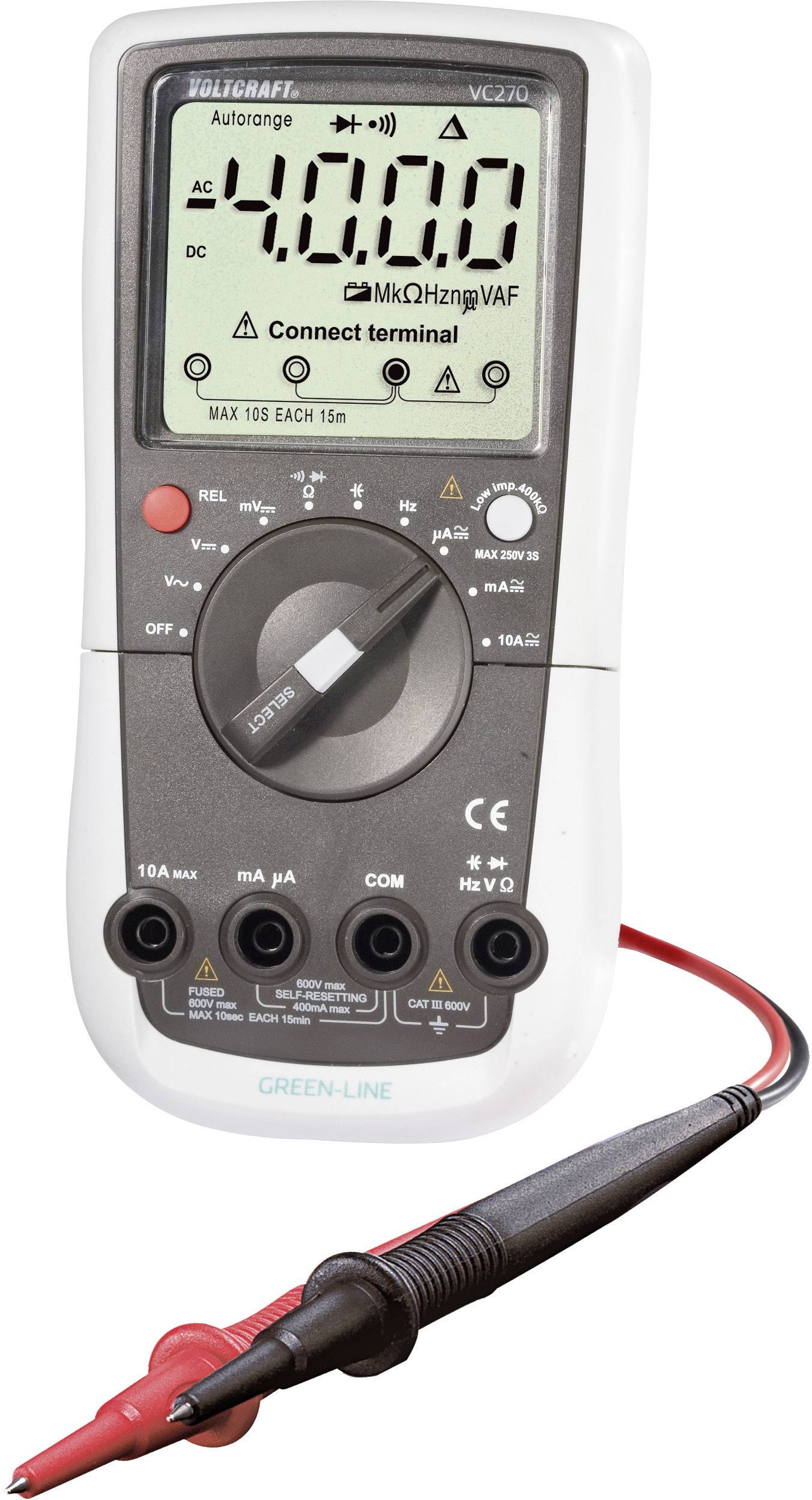 VOLTCRAFT VC270 Multimetro portatile digitale CAT III 600 V Display (Counts): 4000-2