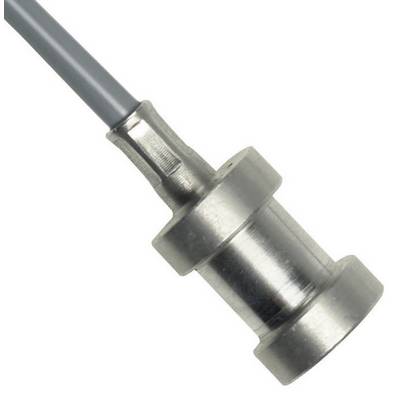 Un cilindro grigio in metallo con un cavo che spunta da un lato. L'immagine mostra un componente tecnico.