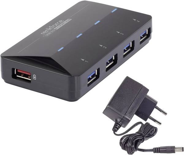 Renkforce RF-3806031 Hub USB 4 Porte USB-A USB 3.0 5 GBit/s Con porta di ricarica rapida, Con LED di stato Nero