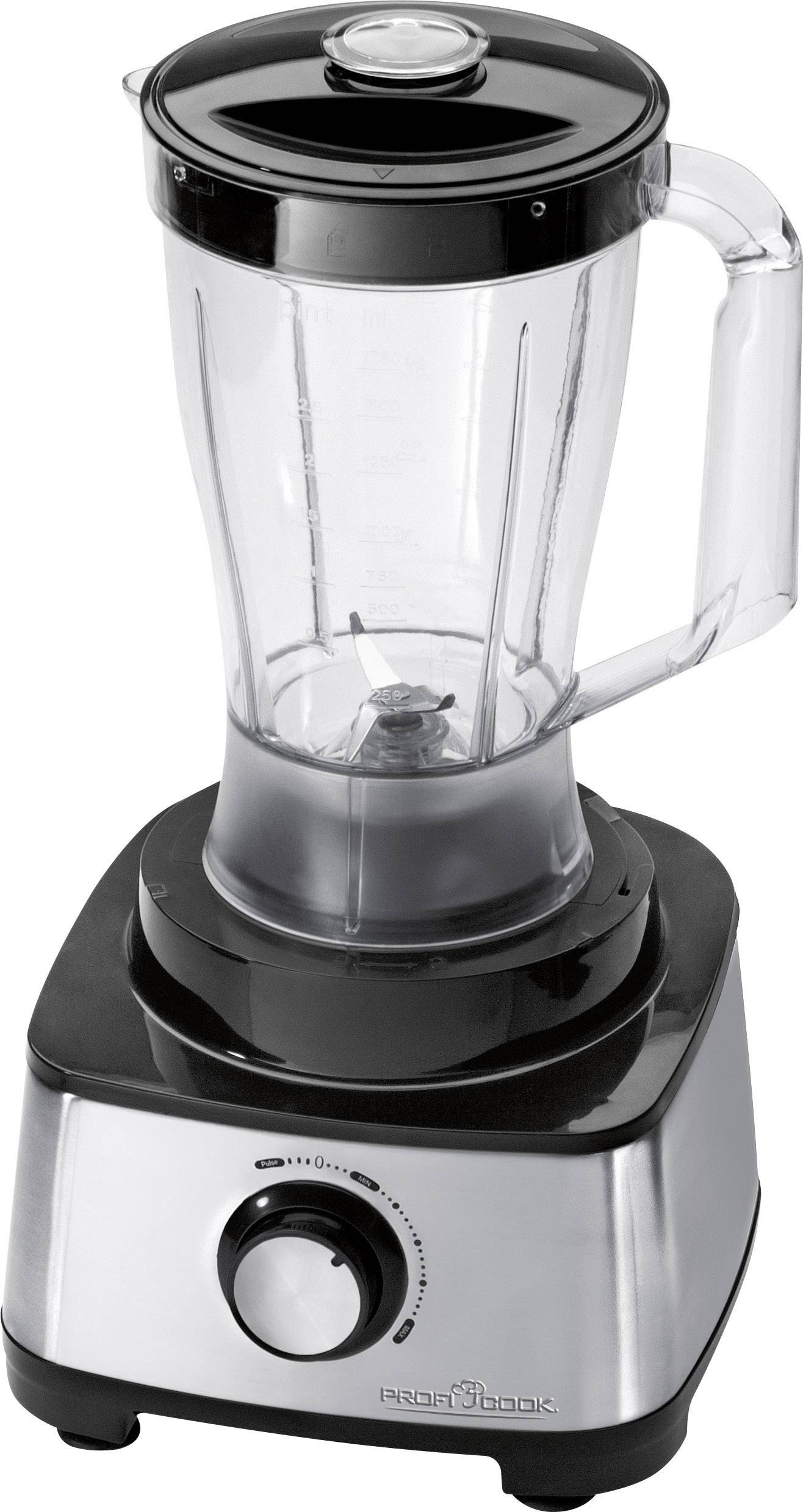 Un frullatore elettrico con contenitore trasparente e base nera. Ideale per smoothie e altre bevande frullate.