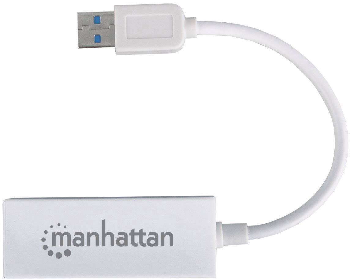 Un adattatore USB bianco con la scritta 'manhattan'.