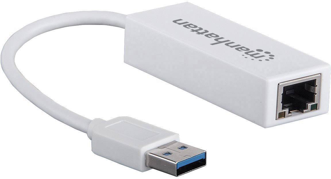 Adattatore USB-Ethernet con logo del marchio. Converte i segnali USB in Ethernet per connettere dispositivi sprovvisti di porta Ethernet a una rete.