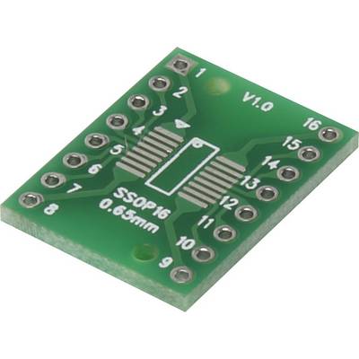 Scheda adattatrice SSOP16, Versione 1.0, con 16 punti saldatura per pin da 0,65 mm.