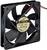 Ventilatore nero per computer con etichetta 'DC Brushless Model AD1224HB-A71GL'. Mostra le pale del ventilatore e il cavo di collegamento.