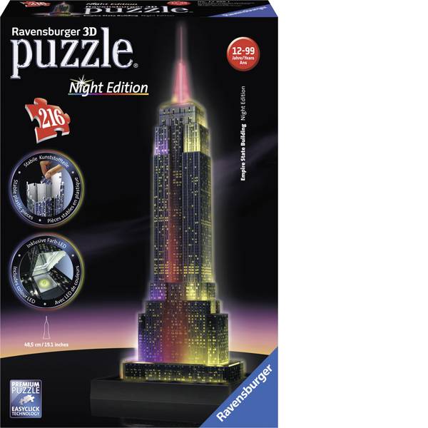 Puzzle - Ravensburger Puzzle 3D Empire state BUILDING di notte - Puzzle - Ravensburger Puzzle 3D Empire state BUILDING di notte -