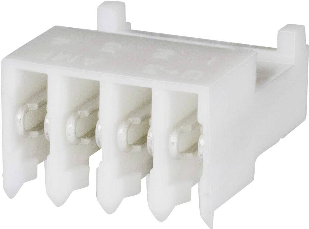 Morsetto in plastica bianco, rettangolare, con tre connettori disposti parallelamente. Serve per il collegamento elettrico dei fili.