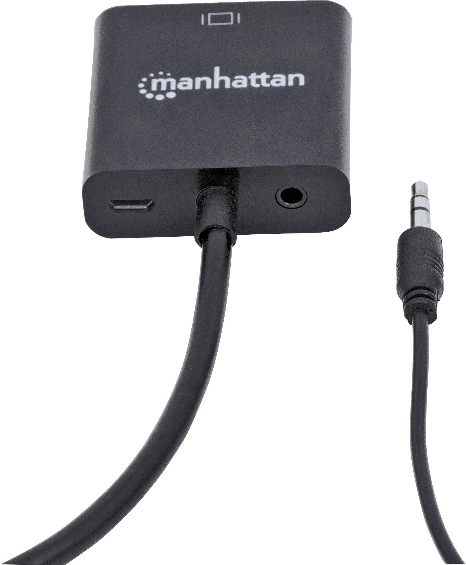 Convertitore audio 'Manhattan' con porta USB-C e jack audio da 3,5 mm, idoneo per la trasmissione audio a cuffie o altoparlanti.