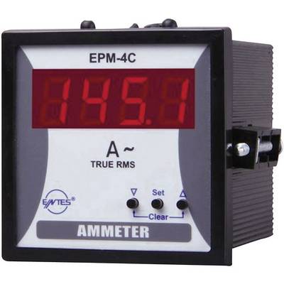 Amperometro digitale, modello EPM-4C, indica '145,1 A'. Involucro nero con display LED rossi e due tasti per le impostazioni.