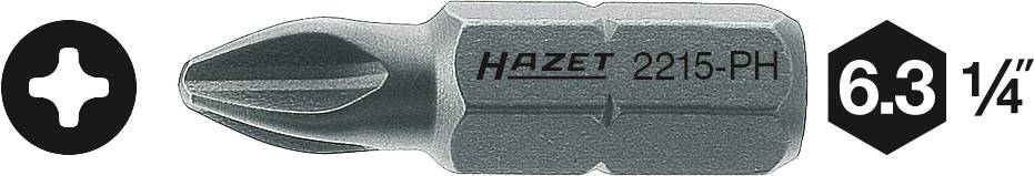 Inserto con impronta a croce 'HAZET 2215-PH', misura 6.3, 1/4 di pollice, colore argento, con gambo esagonale.
