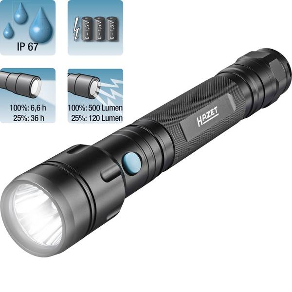 Torce tascabili - Hazet LED Torcia tascabile a batteria 500 lm 36 h 400 g - Torce tascabili - Hazet LED Torcia tascabile a batteria 500 lm 36 h 400 g -