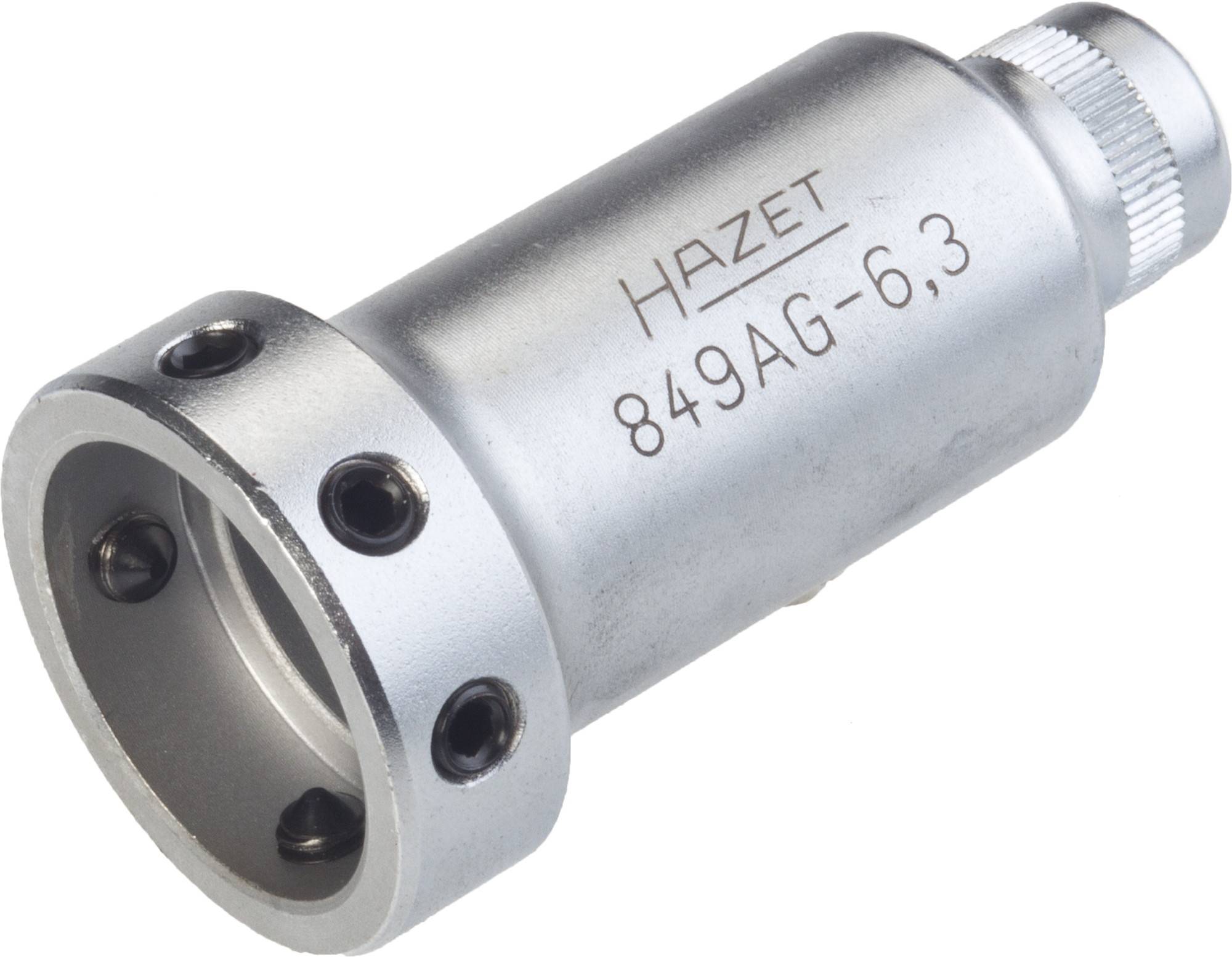 Attrezzo metallico con incisione 'HAZET 849AG-6,3', con fori per viti distribuiti regolarmente su un lato.