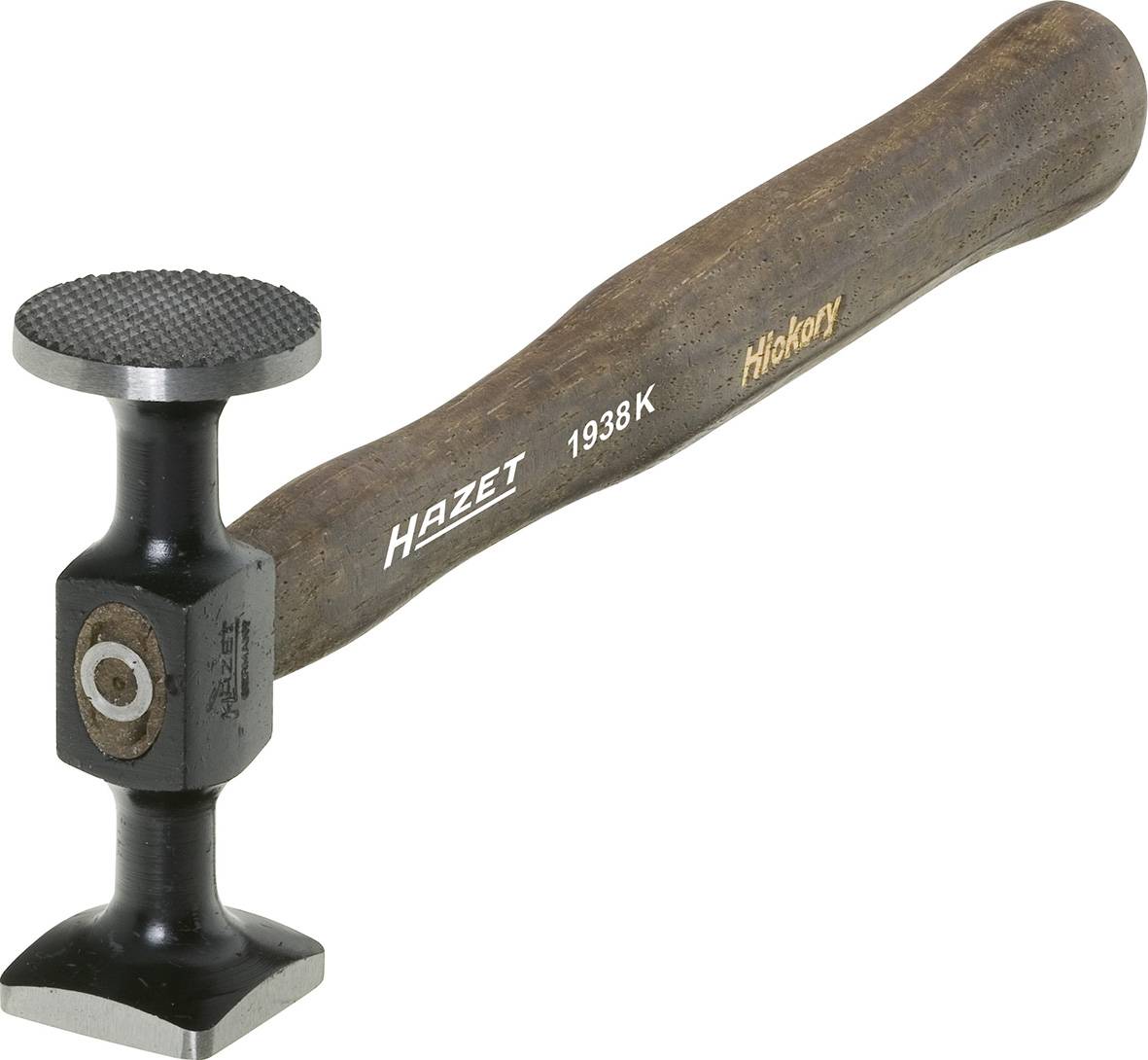 Martello con manico in legno e testa in metallo, modello 'Hazet 1938K', su sfondo chiaro.