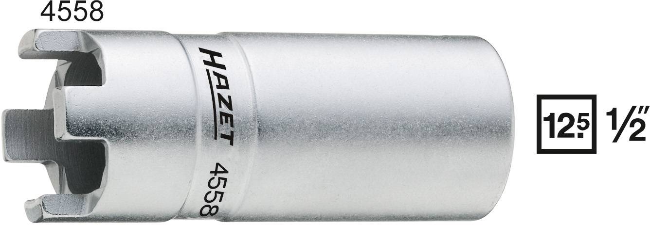 Chiave a bussola con attacco da 12,5 mm (1/2 pollice) e quadro di azionamento, colore argento, marca Hazet, numero modello 4558.