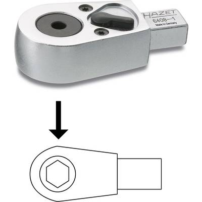 'Testa per cricchetto Hazet, modello 6408-1, Made in Germany, con diagramma a freccia per l'uso su viti a esagono interno.'