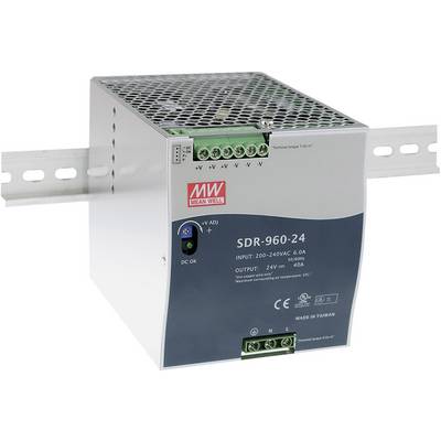 Un alimentatore switching Mean Well modello SDR-960-24, montato su guida DIN, ingresso 200-240VAC, uscita 24V/40A.