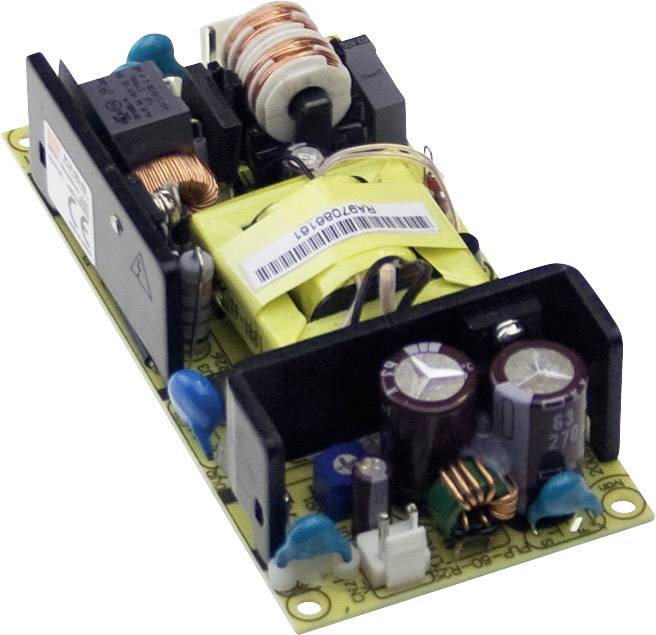 Modulo di alimentazione elettronico, composto da trasformatore, condensatori e bobine di rame, montato su un circuito stampato.