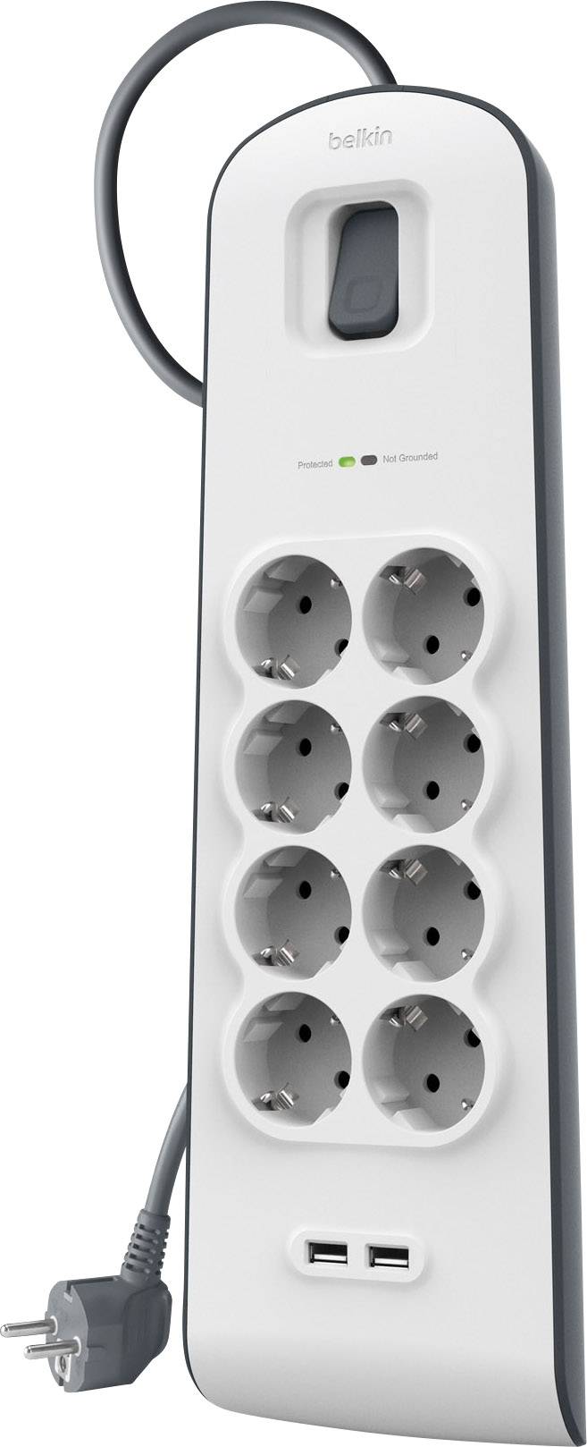 Belkin BSV804VF2M Multipresa con protezione da sovratensioni 8 scomparti Bianco, Grigio Schuko 1 pz.-0