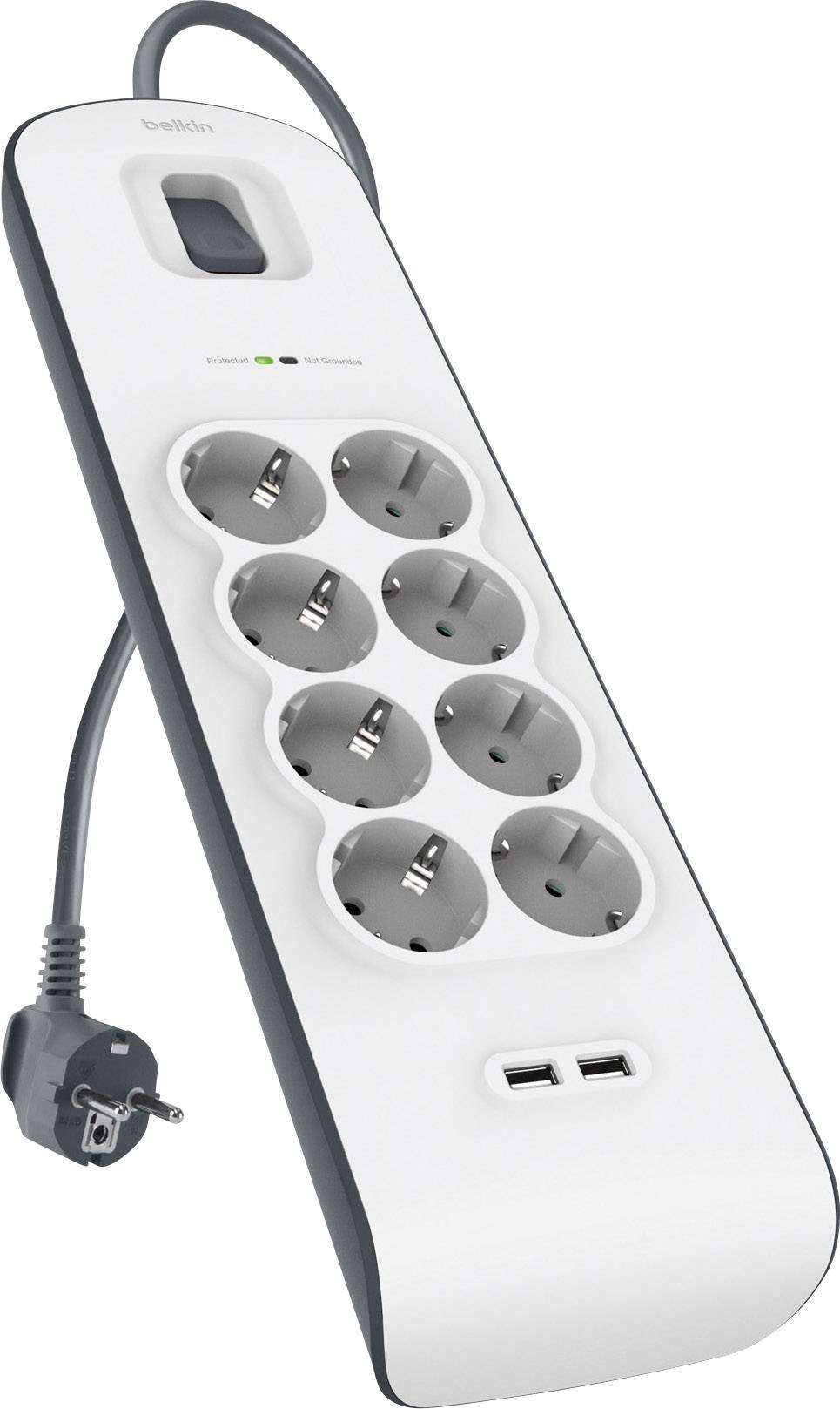 Belkin BSV804VF2M Multipresa con protezione da sovratensioni 8 scomparti Bianco, Grigio Schuko 1 pz.-1
