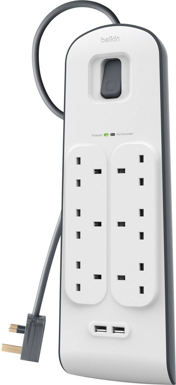 Belkin BSV604AF2M protezione da sovraccarico Bianco 6 presa[e] AC 2 m (6 WAYSURGEPROT 2M 2 X 2.4AMPUSBCHARG)